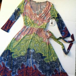 Wish Boutique Paisley Faux Wrap Midi Dress Medium